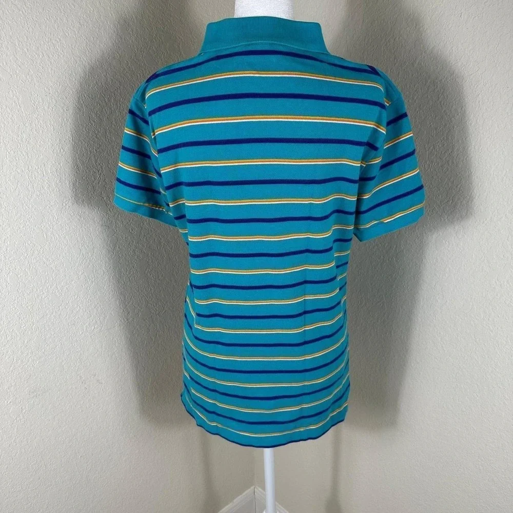 VTG Polo Ralph Lauren Shirt Mens S Teal Blue 90s Multi Stripe Pique Custom Fit